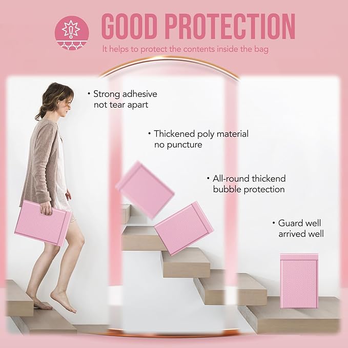 Fuxury Large Bubble Mailers 10.5x16 Inch 40 Pack Thick Padded Envelopes Opaque Mailing Envelopes Bubble Padded Mailers Shipping Bags for Packaging Small Business #5 Light Pink