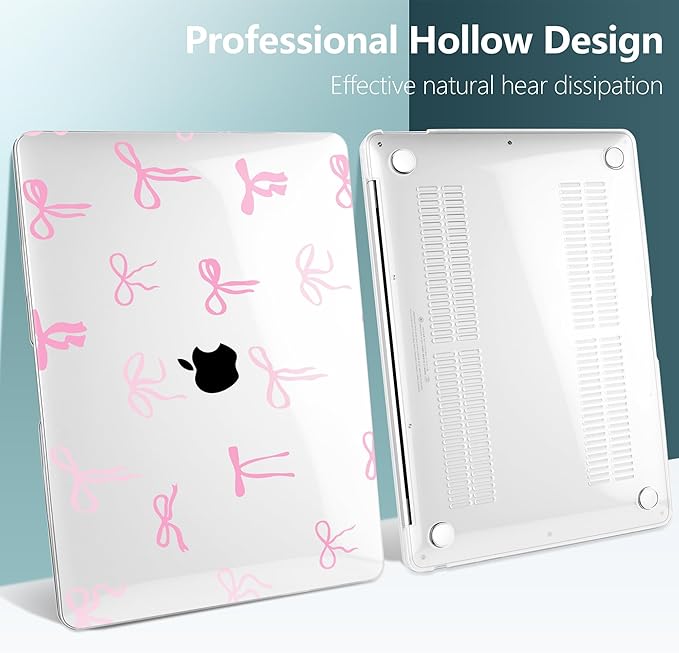 DONGKE for MacBook Air 13 Inch Case 2021-2018, Compatible with A2337 M1 A2179 A1932 Support Retina Display & Touch ID, Hard Shell Plastic Cover with Keyboard Skin - Pink Bows