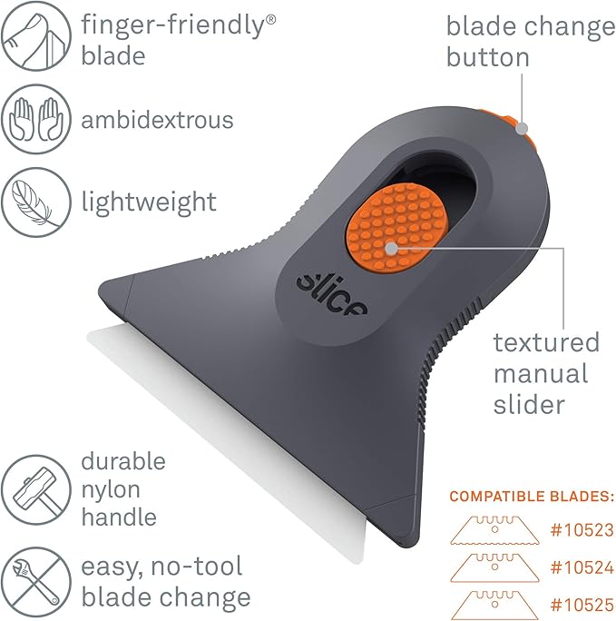 Slice 10594-CS Small Scraper, Ceramic Blade, Lasts 11x Longer Than Metal, Finger Friendly, Never Rusts, No Strain on Thumb or Hand, Blade Locks in Position, Compact Size, Left or Right Hand, 12 Pack