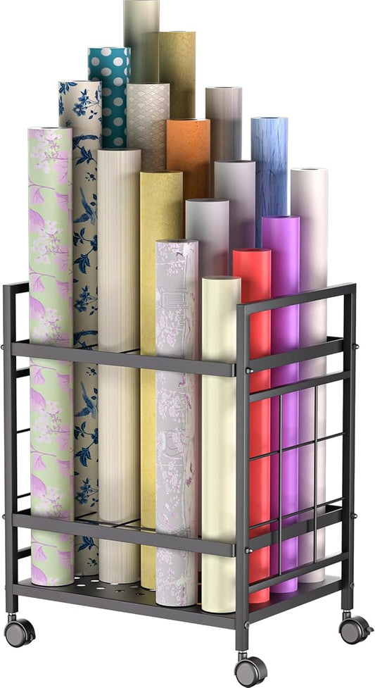 Blueprint Storage Rack, Blueprint Holder with Wheels, Used for Storing Blueprint/Carpet/Map/Poster/Architectural Construction Plan, 20 Slots(3.2" x 3.2"), Silent wheel for Home, Office, School(Black)