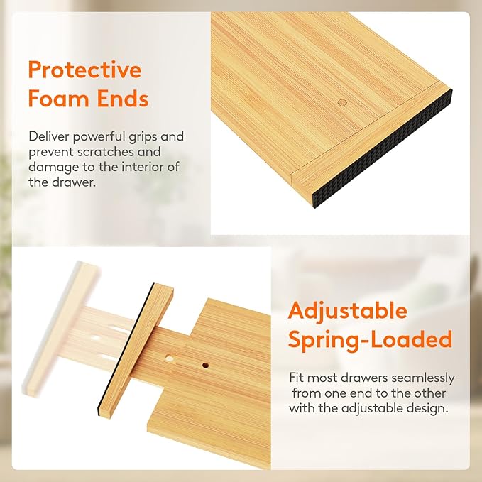 Lifewit 4 Pack Drawer Dividers Bamboo 6" High, 16-22" Adjustable Clothes Drawer Organizers, Expandable Dresser Separators in Bedroom/Bathroom/Kitchen/Office Organization and Storage