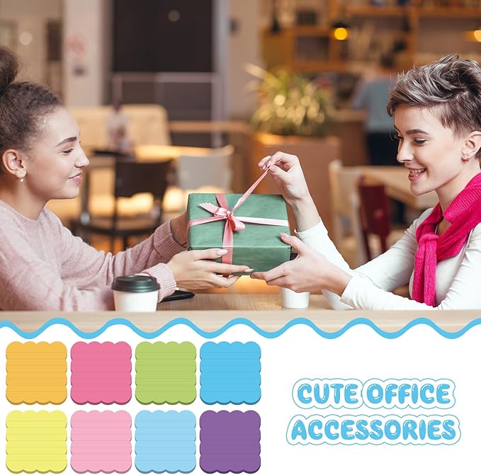 Eaasty 8 Pack Scalloped Sticky Notes Bulk Christmas Cute Self Sticky Note Pads Multi Color Bright Vintage Note Pads or School Office Supplies 240 Sheet(3" X 3",Lined Rainbow Color)