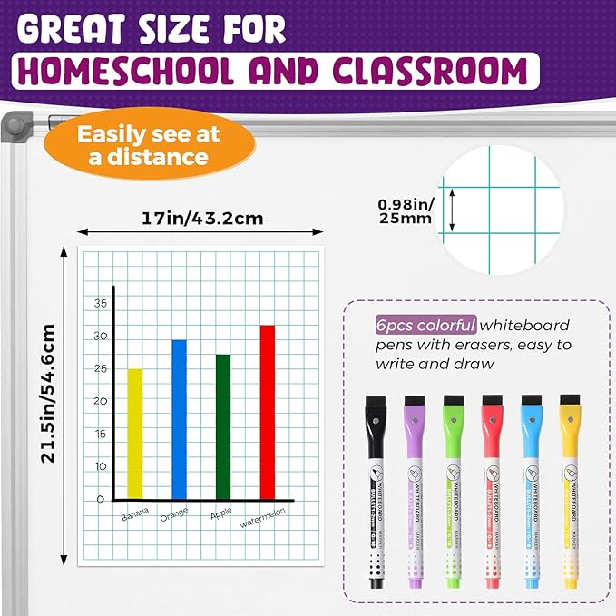 KIKIGOAL 21.5"x17" Magnetic Draw and Write Paper,Dry Erase Handwriting Lined Paper for Classroom Whiteboard, Writing Chart Page Teacher Must Have Homeschool Teaching Supplies (Graph)