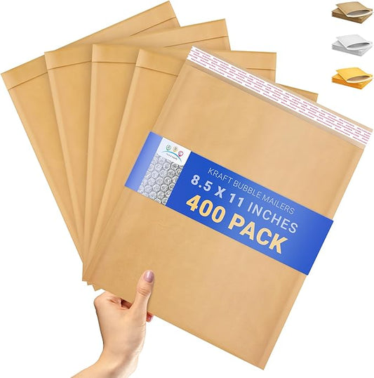 ABC PACK & SUPPLY Brown Kraft Bubble Mailer Envelopes, 8.5 x 11 Inches. 400 Pack Mail Padded Envelopes Self Seal. Kraft Bubble Mailers. Tear-Resistant Mailing Envelope Padded. Sturdy Paper Mailer