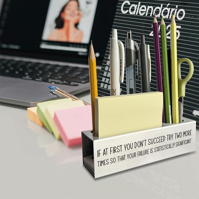 If At First You Don’t Succeed Pen Holder, Scientist Gifts Desk Decor Stainless Steel Pencil Holders WCC61