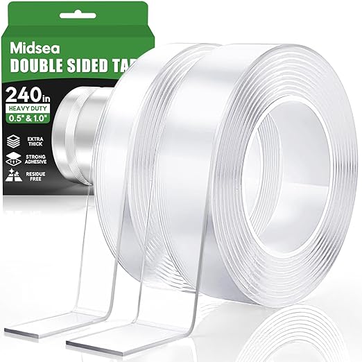Extra Strong Double Sided Tape Heavy Duty - 240" x 1.0" & 0.5" - Removable Two Sided Nano Mounting Adhesive for Wall, Posters, Rug, Picture Hanging - Teacher, Dorm Room, Office & Outdoor Essentials