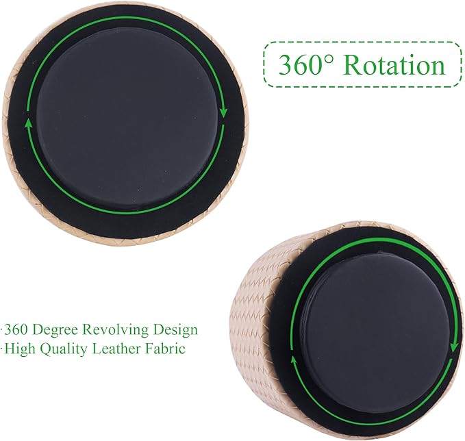 Hennaja Round Leather Art Supply Organizer,Remote Control Holder,360 Degree Spinning,Multi-Functional Pencil Holder,4 Compartments Desktop Stationary Organizer(1-Weave Khaki)