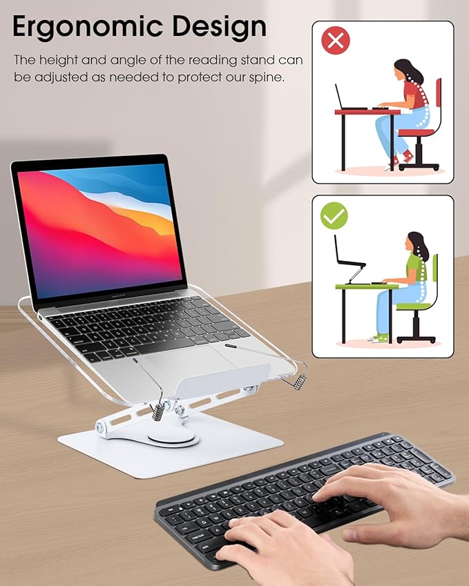 Honagu Book Stand for Reading, Adjustable Book Holder with 360 Degree Rotating Base & Page Clips, Hands Free Foldable Desktop Cookbook Stand for Sheet Music, Laptop, Recipe, Textbook (Acrylic)