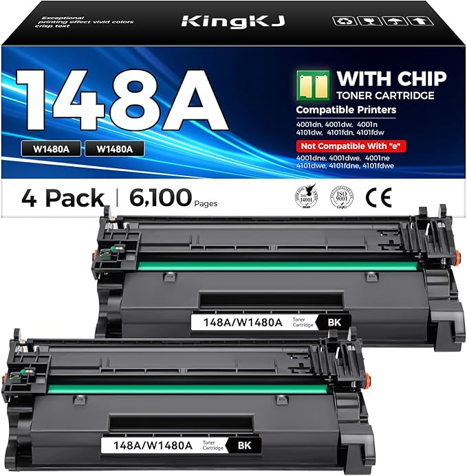 148A Black Toner Cartridge with chip 2-Pack High Yield Replacement for HP 148A W1480A 148X W1480X Compatible with HP LaserJet Pro MFP 4101dw 4101fdn 4101fdw 4001dn 4001dw 4001n Printer Ink 4001 4101 e