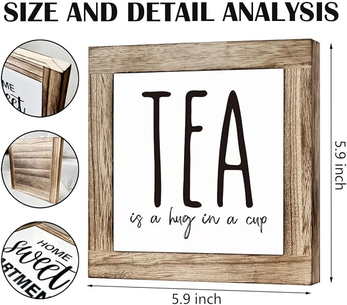 Tea is A Hug in A Cup, Wooden Box Signs for Home Decor, Rustic Wooden Table Sign, Teas Bar Decors, Teas Station Wood Decors, Farmhouse Kitchen Decor for Shelf, Tea Lover Gift