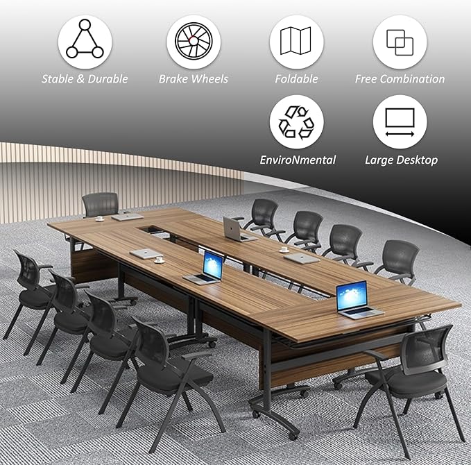 Folding Conference Table,Mobile Conference Room Tables Rolling Meeting Table with Caster Wheels,Flip Top Mobile Training Table,Foldable Rectangle Seminar Tables for Office,Classr (4pack, 47.2in)