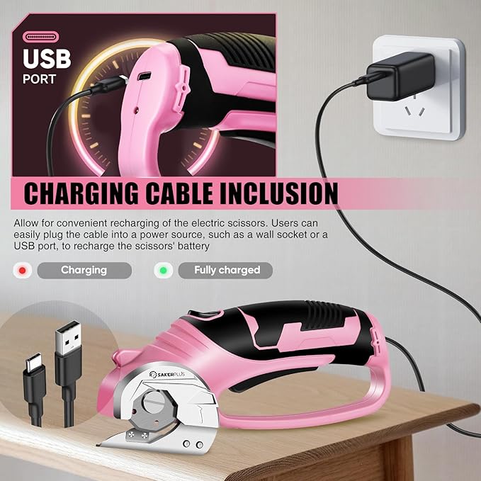 Cordless Electric Scissors,4V Rechargeable Cardboard Box Cutter Heavy Duty Fabric Scissor with Safety Lock & LED Light,Power Rotary Cutter for Leather Carpet Plastic Cutting,Sewing,Crafting