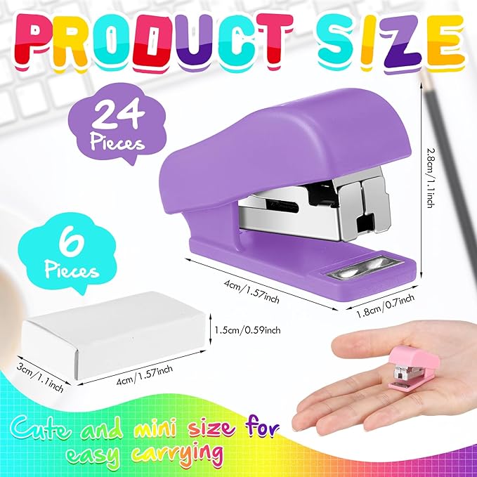 Fainne Mini Stapler with Staples, Portable Multicolor Small Stapler, Hand Held Desk Staplers, Cute Office Supply Set for Office College, 4 Colors (Fresh Color,24 Pcs)