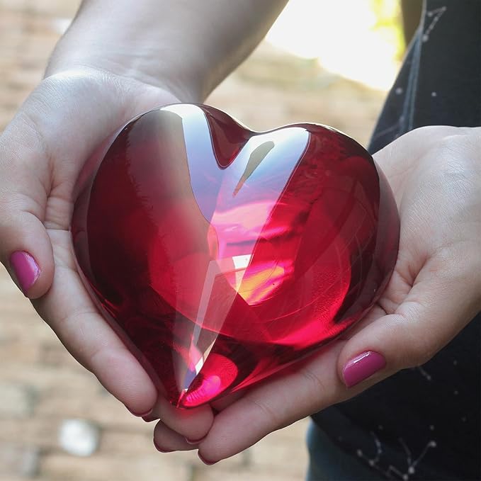 Ca D Oro Big Red Heart Glass Paperweight Hand Blown Murano-Style Art Glass