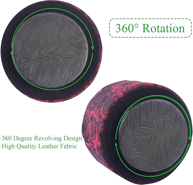 QIELIZI Round Leather Art Supply Organizer,Remote Control Holder,360 Degree Rotating,Multi-Functional Pencil Holder,4 Compartments Desktop Stationary Organizer(1-3D Rose Red)