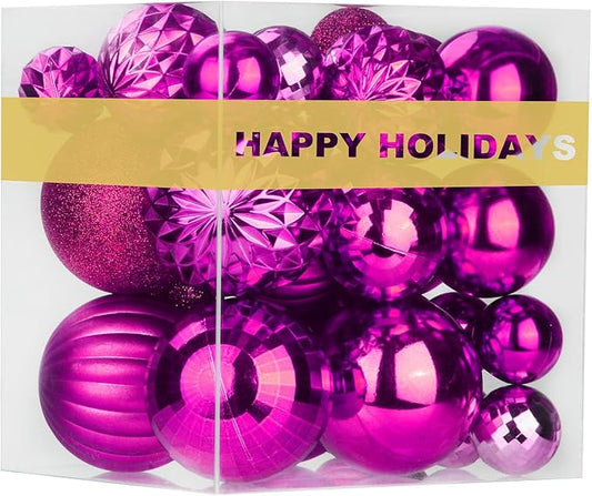 Fuchsia Christmas Ornaments - Christmas Tree Decorations Shatterproof Hanging Balls for Birthday Wedding Holiday Decor Set of 36pcs, Multi-Sizes(1.6",2.5",3.2")