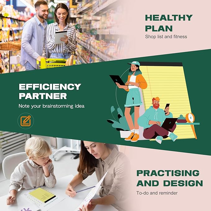 Yellow Legal Pads 5x8 Notepads, 12 Pack Small Note Pads 5x8 College Ruled Perforated Memo Pad for Work, Narrow Ruled Lined Writing Pads, 30 Sheets Per Pad, Mini Notepad for Office Home School