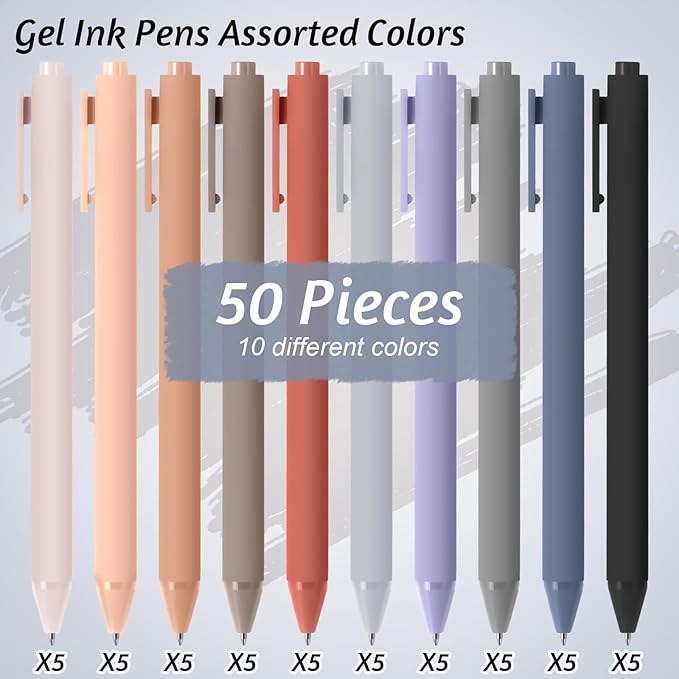 Crtiin 50 Pcs Gel Ink Pens Bulk Black Ink, Smooth Writing Cute Colorful Pens for Back to School First Day of School Teacher Student Server Office Supplies Staff Party Favor Gifts (Morandi Colors)