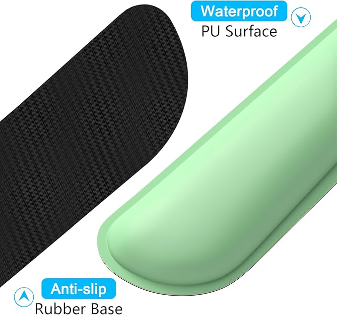 Dapesuom Keyboard Wrist Rest Set, Cute PU Leather Wrist Cushion for Computer Keyboard and Mousepad, Memory Foam Mouse Pad Rests Support with Non-Slip Base for Typing Pain Relief, Laptop, Mint Green