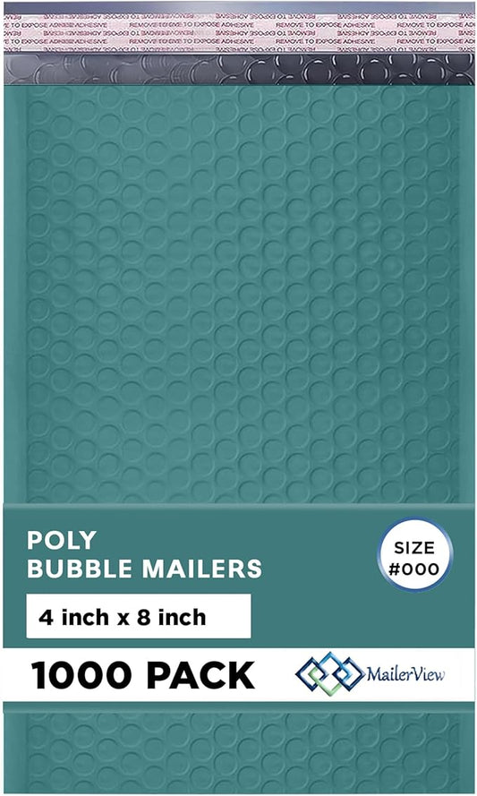 Green Small Bubble Mailers 4x8 Inch #000 | Thick Padded Poly Bubble Mailer Envelopes | 1000 Pack Bulk | Trading Card Sports Card Shipping