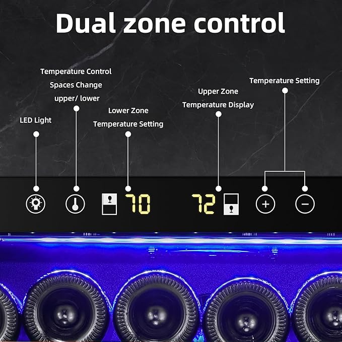 Antarctic Star 24 Inch Wine Fridge, 52 Bottle Wine Cooler Refrigerator. 39-64°F Dual Zone Wine Refrigerator Glass Door, Built in or Freestanding Under Counter Fridge for Home Bar Office