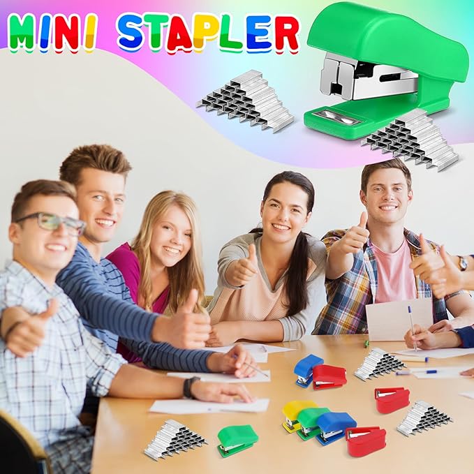 Fainne Mini Stapler with Staples, Portable Multicolor Small Stapler, Hand Held Desk Staplers, Cute Office Supply Set for Office College, 4 Colors (Classic Color,60 Pcs)