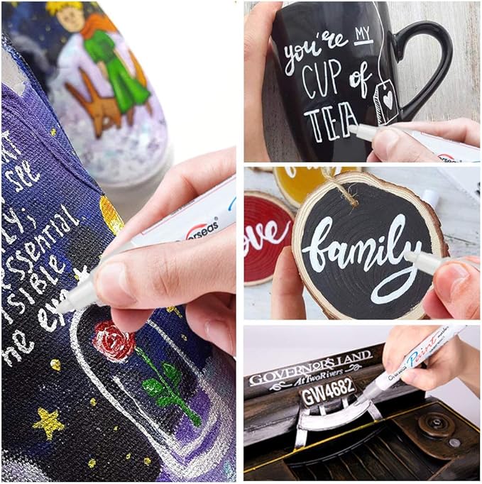 Overseas Paint Marker Pens - 5 Pack Permanent Oil Based Paint Markers, Metallic, Medium Tip, Quick Drying, Waterproof, Assorted Colors Marker for Metal, Rock, Wood, Plastic, Canvas, Glass, Rubber