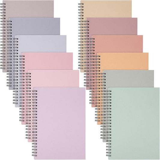 Fuutreo 12 Pcs Spiral Notebook for Work A5 8.3 x 5.7 Inch College Ruled Spiral Journal Notebook Kraft Cover Ruled Paper, 12 Color, 60 Sheets, 120 Pages for Office School(Macaron Color)