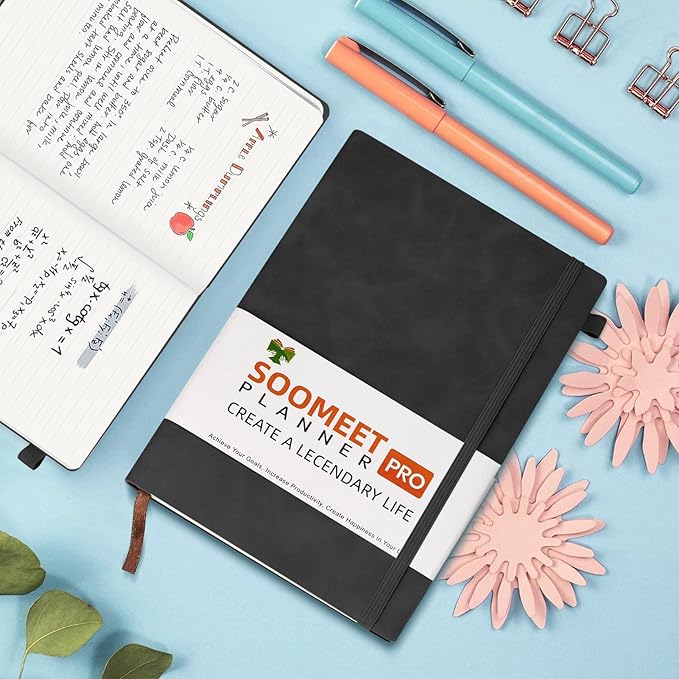 Lined Journal Notebook, 200 Pages, Leather Hardcover Notebooks, A5 College Ruled Thick Classic with Pen Loop Notebook Journals for Writing, for Women Men Office School, 5.75'' X 8.38'', Black