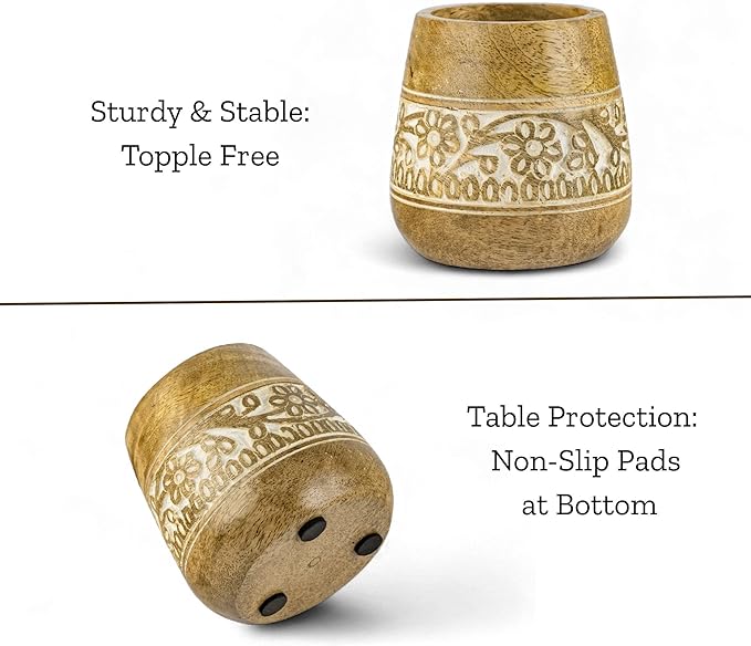 Mie Creations Designer Pencil Holder for Desk Wood | Paintbrush Holder Cup, Desk Accessories, Cute Make Up Brush Organizers | Office Desktop, Wooden Pen Stand | Stationary, Art Supplies | White-4''