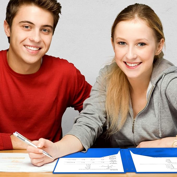 Dunwell Plastic 2-Pocket Folders for 3-Ring Binders, (6 Pack, Assorted Colors) 3 Hole Punched, Divider Folder for Notebook, Durable Poly, Fits 8.5x11 Sheets, Includes Labels