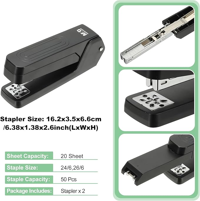 M&G Office Desktop Stapler, 20 Sheet Capacity Basic Staplers Jam Free Standard Stapler Office Accessories Supplies with Two Binding Modes for Home Office Classroom, Black, 2 Pcs