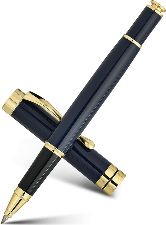 BEILUNER Ballpoint Pens, Stunning Blue Chrome Metal Pen with Golden Trim, Best Ball Pen Gift Set for Men & Women, Professional, Executive, Office,Fancy Pens-Gift Box with 0.5mm Black Extra Refill