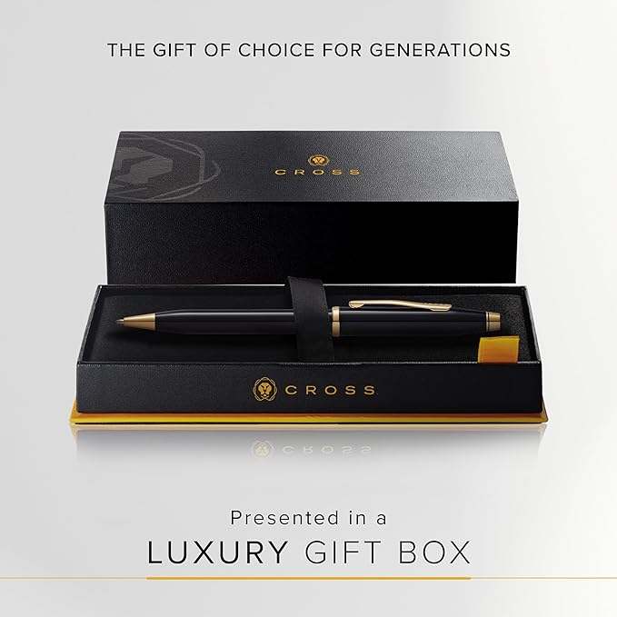 Cross Century II Refillable Ballpoint Pen Presented in a Luxury Gift Box - Medium Point, Black Ink, Black & Gold