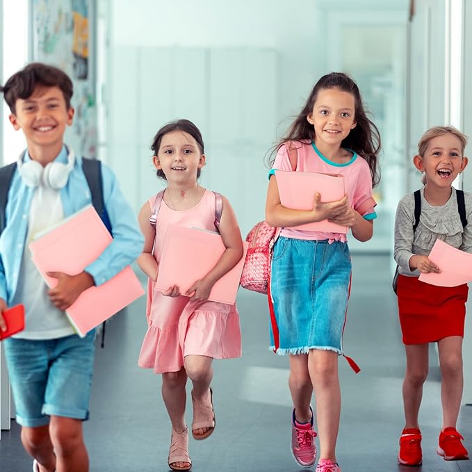 Patelai 48 Pcs Plastic Folders with 2 Pockets and 3 Prongs Home Folders with Card Slot Letter Size Heavy Duty Report Covers for Back to School(Pink,Classic)