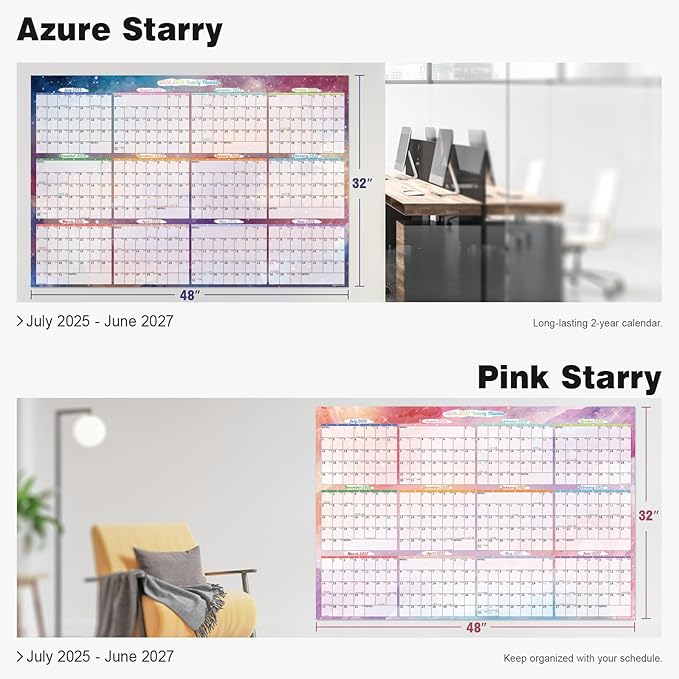 Ospelelf Wall Calendar 2025-2026, Large Dry Erase Calendars 32'' x 48'', Yearly Laminated Calendar Monthly Family Calendar for Office, Use July 2025 - June 2027 (Starry Sky)