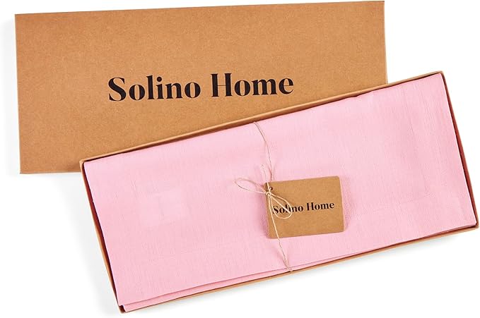 Solino Home Linen Pink Lemonade Table Runner 132 Inches Long - 100% Pure Linen Extra Long Table Runner 14 x 132 Inch - Fete