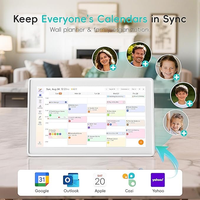 Westsee 15.6" Digital Calendar Frame – Interactive Touchscreen Eletronic Calendars, Smart Family Planner for Schedule, Photo Display, Meals, Chore Chart & Tasks, Wall & Desk Mountable (White)