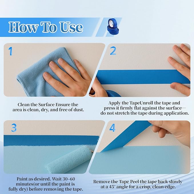 10 Rolls Painters Tape 2 Inch Wide Bulk, No Residue Blue Paint Tape 2 Inches x 55 Yards, Easy-Release Masking Tape for Painting Walls, Baseboards and Home Renovation
