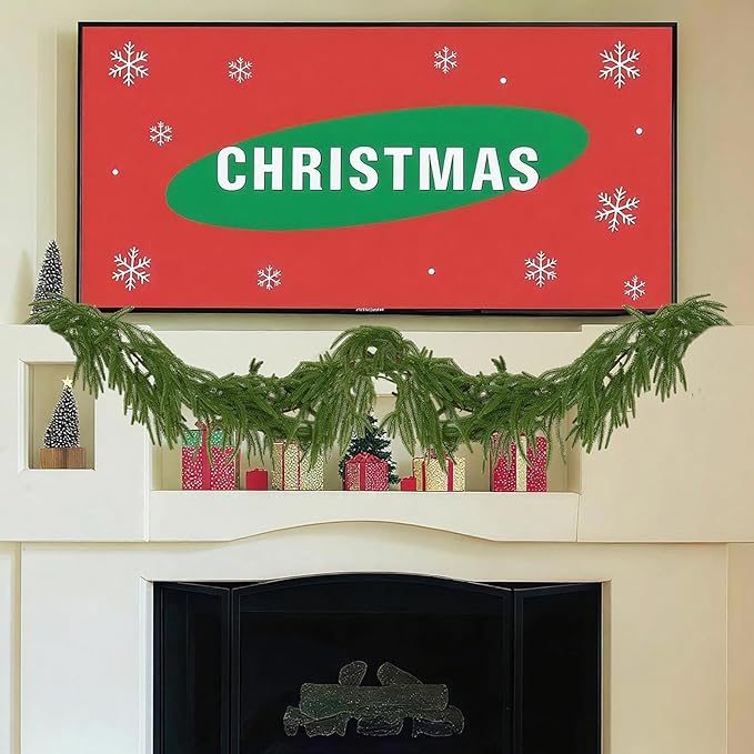 1 Pcs 9FT Christmas Garland, Christmas Decorations, Artificial Norfolk Pine Garland, Faux Greenery Garland for Mantle Fireplace Table Door Wall Upstairs Indoor Outdoor Holiday Xmas Decor
