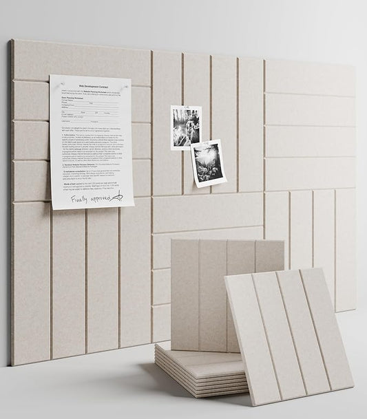 Felt Bulletin Board Tiles Large 36" x 24" Cork Board Alternative-6 Pack with 40 Adhesive Tabs, Thick Slat Wall Panels for Office Decor, Push Pin Board Wall Organizer Alternative - Oatmeal