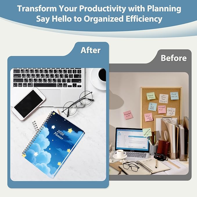 2026 Planner, Weekly and Monthly Calendar Agenda Book, Jan 2026 - Dec 2026, Hardcover Planning Academic Planner for Office School Supplies and Desk Accessories - A5 (6.3'' x 8.5'')