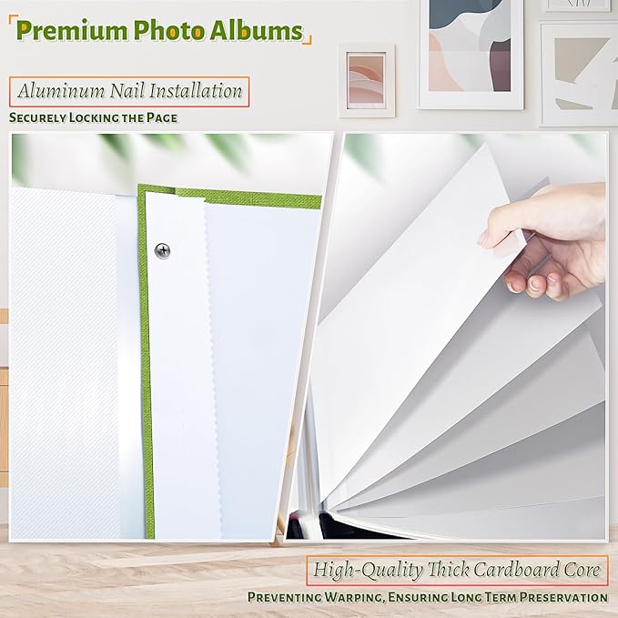 Photo Album Self Adhesive Scrapbook,Large Photo Book for 4x6,5x7,8x10 Pictures,DIY Album for Baby Wedding Family Travel Birthday,with Metallic Pen and Scraper