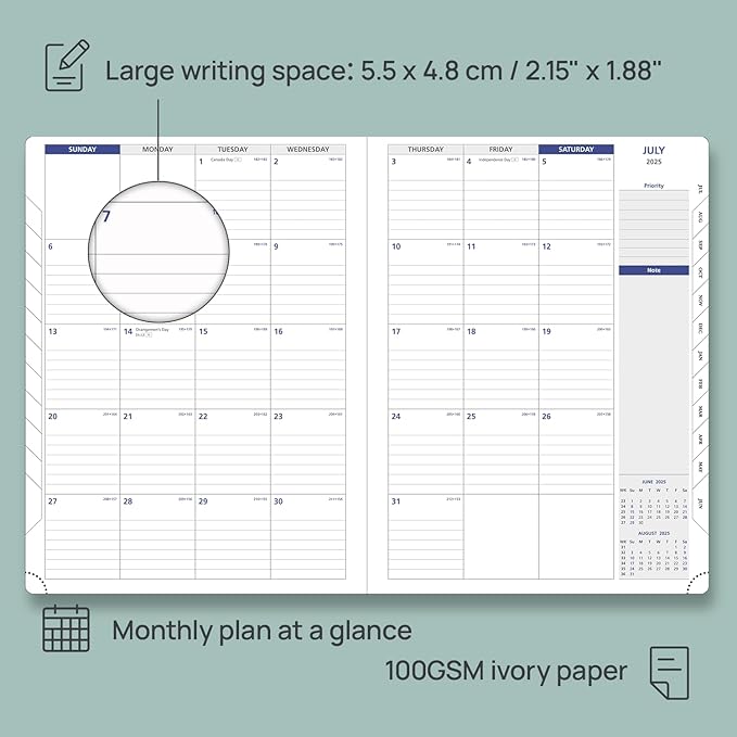 POPRUN Academic Planner 2025-2026, 8.5'' x 11.25'', Quarter-Hourly Appointment Book (July 2025-June 2026) with PU Leather Soft Cover, Dual Pockets, Monthly Tabs, 100GSM Thick Paper - Midnight Green