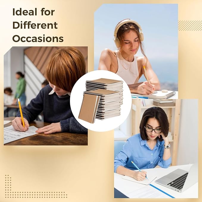 Lnrueg 48 Pcs A5 Spiral Notebooks - Brown Kraft Paper Cover Notebooks, Hardcover Lined Notebooks, Sturdy Travel Journals with Smooth 70GSM Paper for School, Office, Travel, 100 Pages