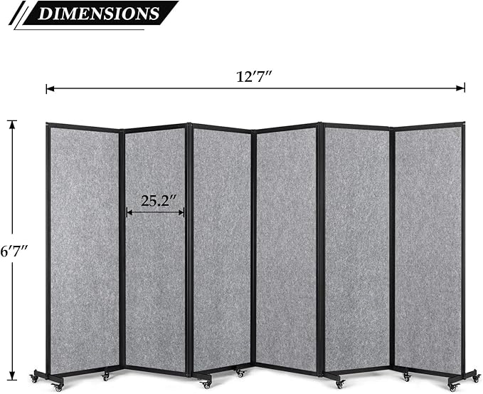 Room Partition,Office Divider,Portable Commercial Screen Dividers,Privacy Partition Separator,Classroom School Dividers,12'7"L* 6'7"H,6 Panel,Light Grey