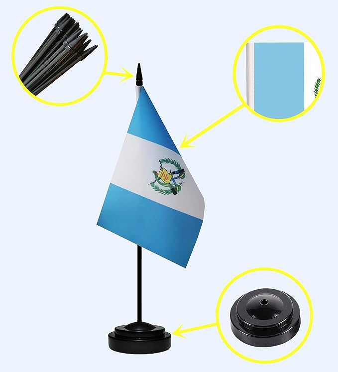 Guatemala Flags Guatemalan Desk Flags Set Small Mini Guatemala Flags Table Flag with 13" Black Pole, Black Base and Spear Top, Miniature Guatemalan Deluxe Desktop Flag, Home Decoration, Office