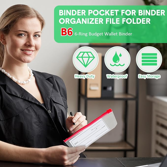 40 Pieces 6 Ring Binder Zipper Pouch, 6 Hole Binder Pockets with Zipper Bulk Binder Folders Plastic Binder Pouch Loose Leaf Bags Waterproof PVC Document Filing Bag(Colorful, B6)