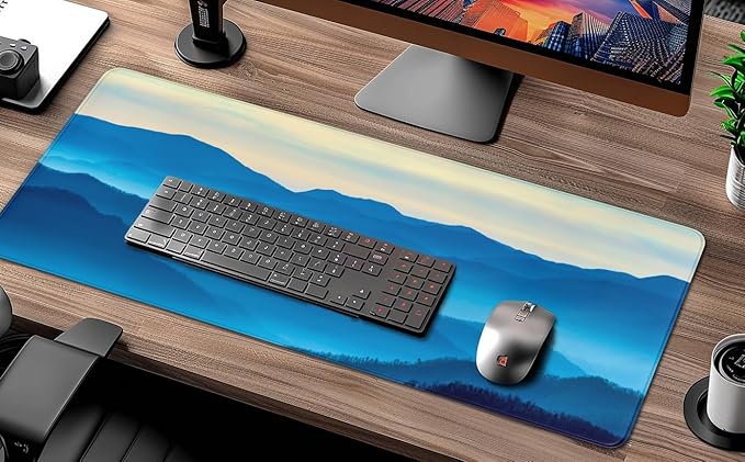 Gaming Mouse Pads for Desk, Great Smoky Mountains Landscape Mousepad with Seamed Edges and Non-Slip Base, Keyboard Desk Mat for Work, Game, Office, Home, 31.5 X 11.8 Inch, 3mm Thick
