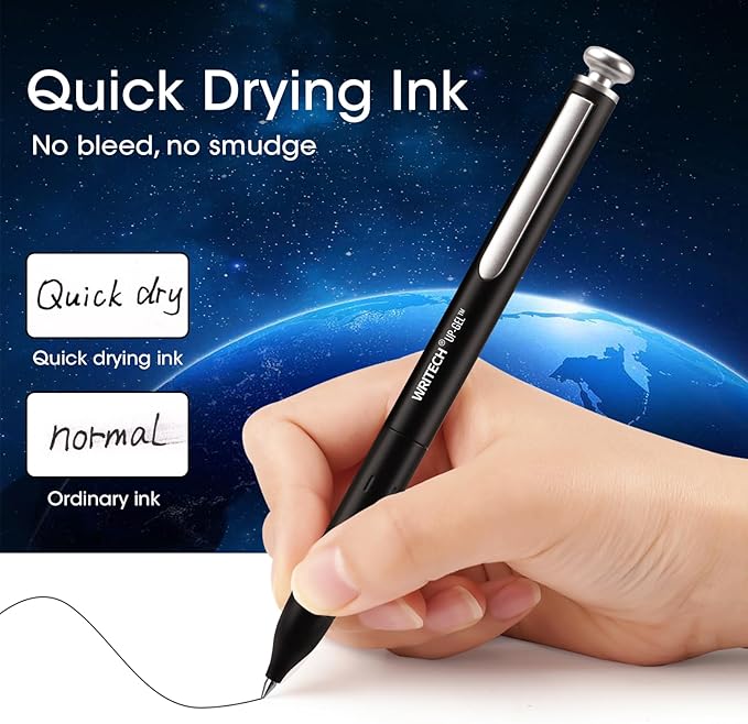 WRITECH Gel Pens Fine Point: Premium Metal Barrel Retractable 0.7mm Black Ink Pen 2ct with 2 Refills No Smear & Bleed Quick Dry Smooth Writing Silent Click Luxury Up-Gel